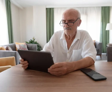 homme consultant son relevé de carrière sur smartphone avec l'application Mon Compte Retraite