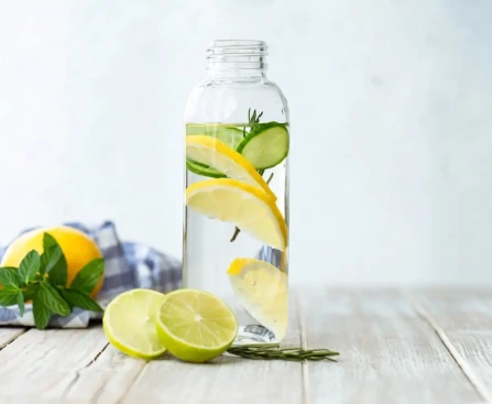 Verre d'eau tiède au citron frais posé sur une table, rituel matinal pour soutenir le foie naturellement