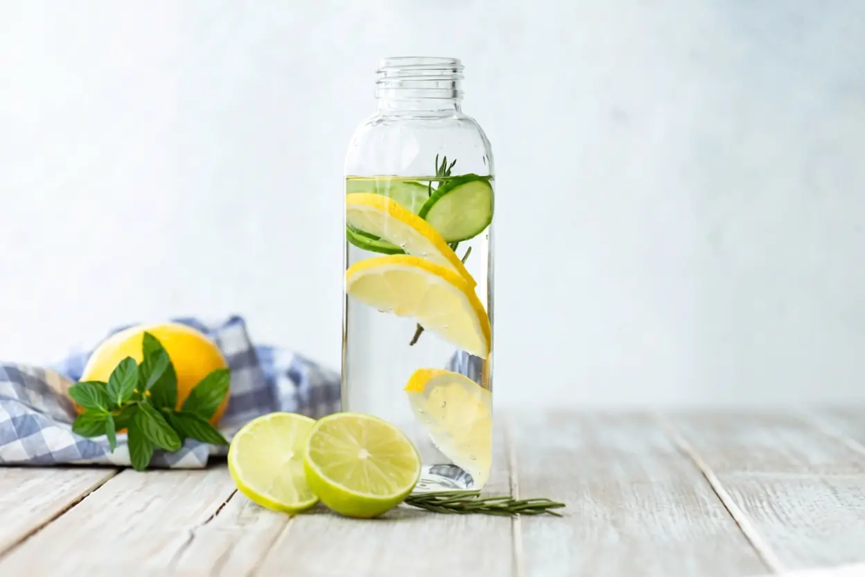 Verre d'eau tiède au citron frais posé sur une table, rituel matinal pour soutenir le foie naturellement