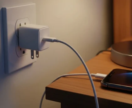 Chargeur de téléphone branché à une prise murale sans appareil connecté