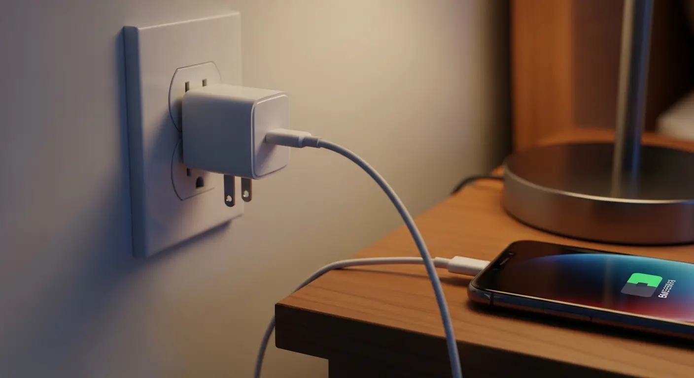 Chargeur de téléphone branché à une prise murale sans appareil connecté