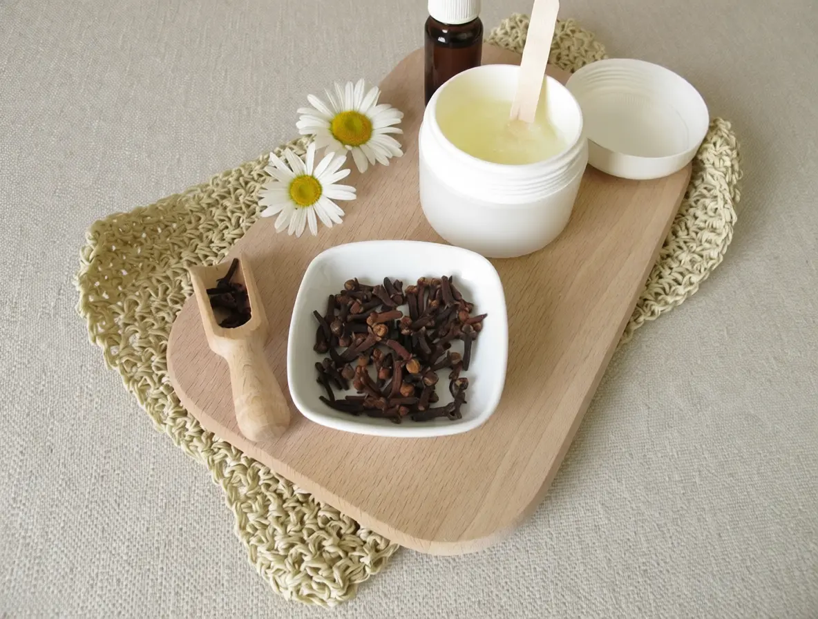 Coupelle remplie de clous de girofle placée sur une table de nuit pour repousser les moustiques