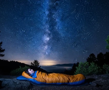 Personne dormant à la belle étoile sous un ciel étoilé en pleine nature