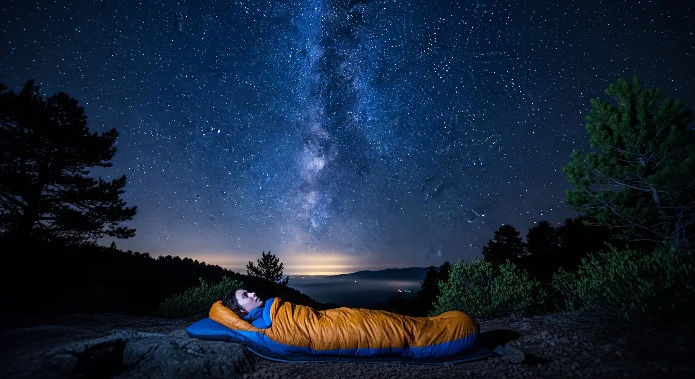 Personne dormant à la belle étoile sous un ciel étoilé en pleine nature
