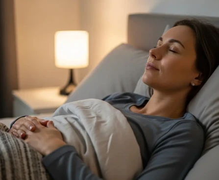 Femme pratiquant une technique de méditation pour dormir dans son lit