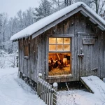 Poulailler isolé en bois avec poules en hiver protégées de la neige et du froid