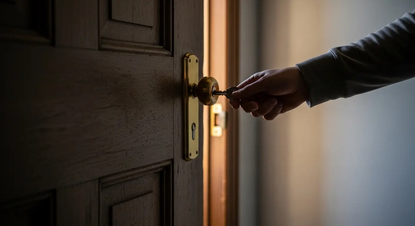 Propriétaire avec clés devant porte de logement locatif illustrant le droit d'accès encadré