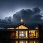 Maison équipée d'un paratonnerre sous un ciel orageux pour protéger contre la foudre