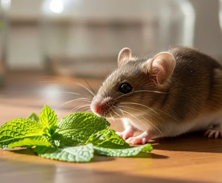Souris dans une maison avec feuilles de menthe répulsif naturel