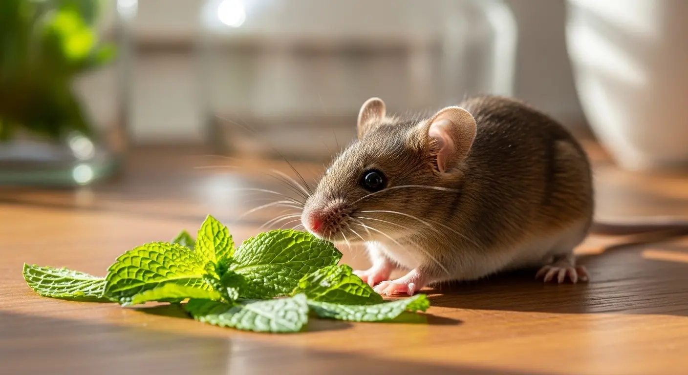 Souris dans une maison avec feuilles de menthe répulsif naturel