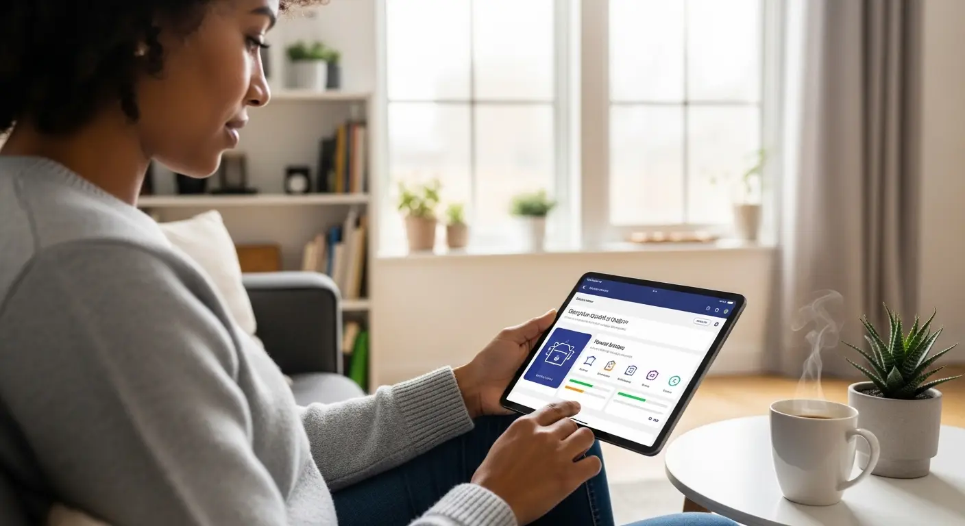 Personne utilisant une tablette pour se former continuellement pendant son petit-déjeuner à domicile