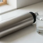 Gourde en inox et verre d'eau fraîche pour illustrer comment bien boire de l'eau au quotidien