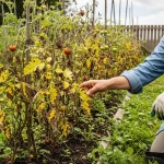 Sol de potager paillé avec de la paille après une attaque de mildiou sur les tomates