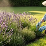 Jardin entretenu avec des plantes aromatiques en bordure pour éloigner les tiques naturellement